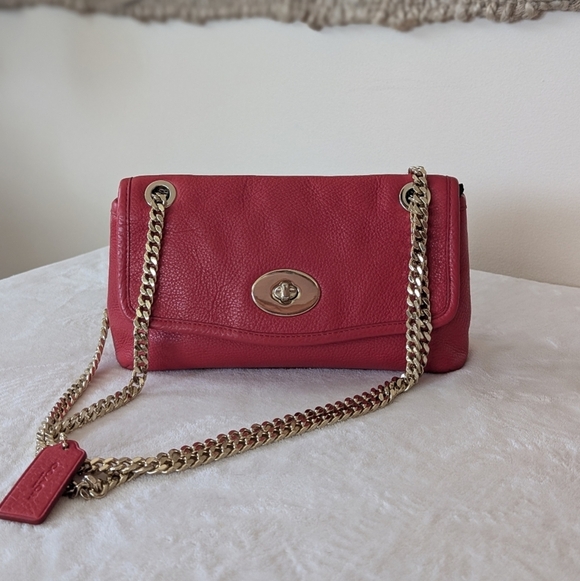 Coach Handbags - Coach Madison Pebbled Leather Gold Tone Chain Strap Crossbody Purse Cardinal Red